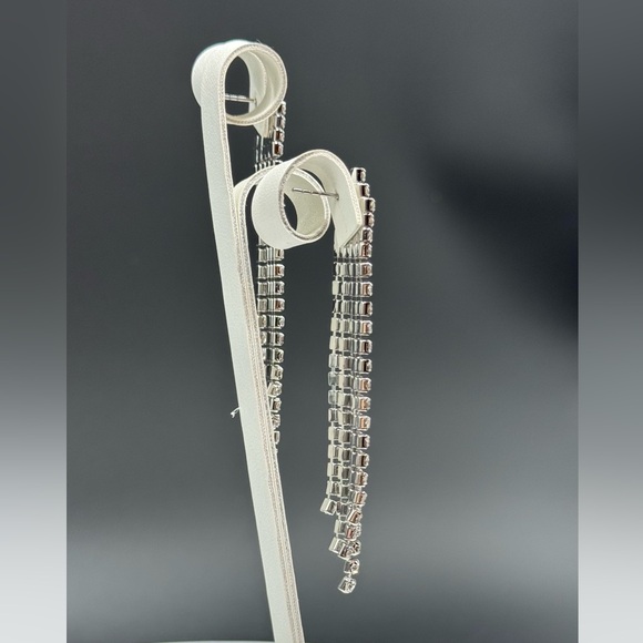 Long Crystal Tassel Post Earrings Made w/ Swarovski Crystals in Sterling Overlay - Picture 6 of 6